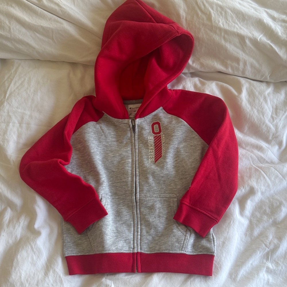 Ohio State Buckeyes Kids Red & Gray Hooded Zip Sweatshirt, Never Worn, Size 4T
